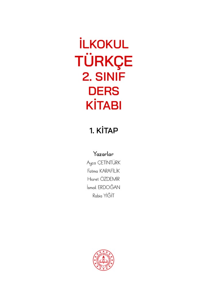 2. Sınıf Türkçe Ders Kitabı 1. Kitap
